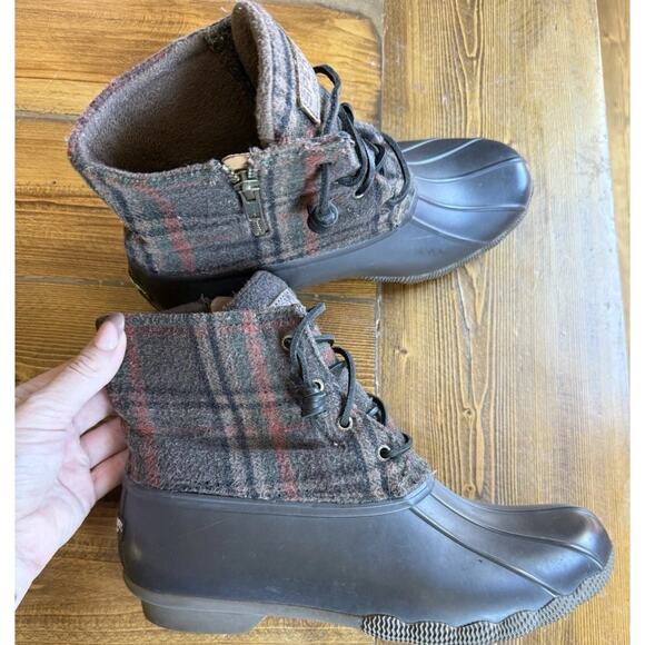 SPERRY Saltwater Wool Plaid Duck Winter Boots Waterproof Snow STS87717 - Picture 1 of 8